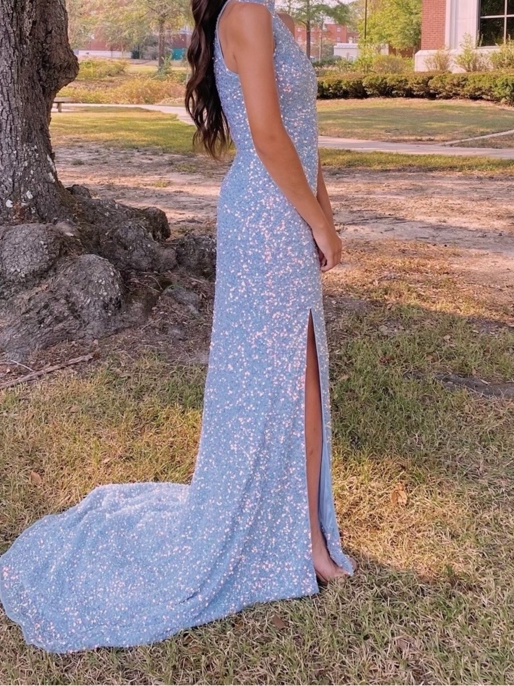 Sparkling Light Blue Sequin Evening Gown